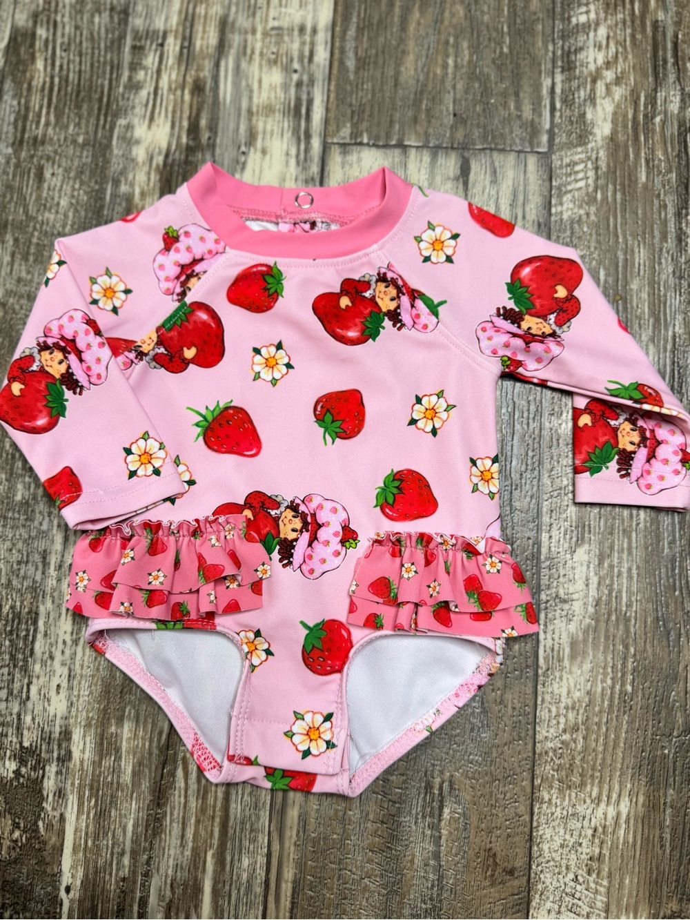 Strawberry Shortcake Pink Baby Swimsuit with Ruffle Trim